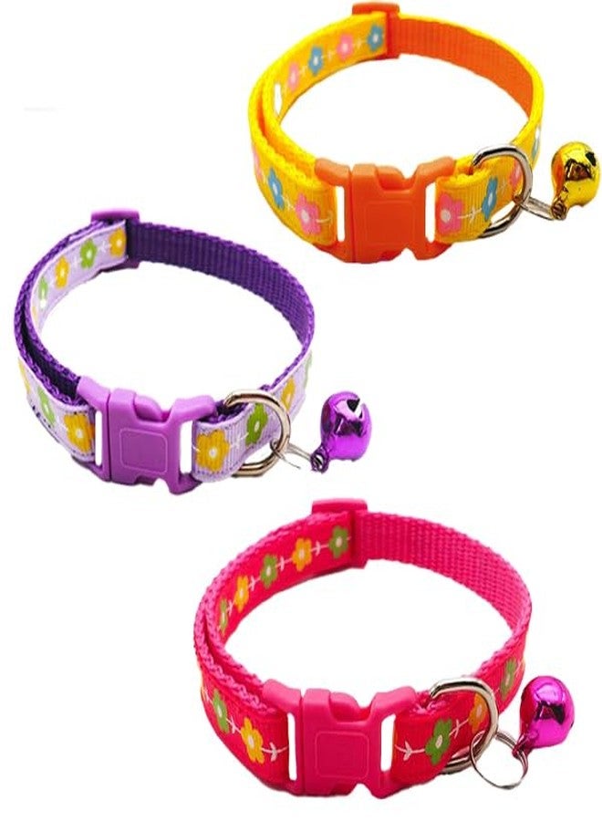Litvibes Set of 3 Cat & Puppy Collar with Bell,Kitten & Small Dogs Soft Adjustable,Safe,Solid & Protective Breakaway for Cats & Puppies,Cute Kitty Neckband with Sun Flower Print-(Yellow,Purple,Red) - Image 1