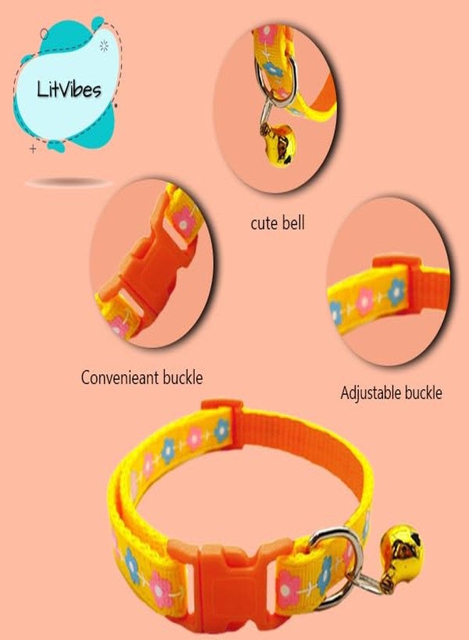 Litvibes Set of 3 Cat & Puppy Collar with Bell,Kitten & Small Dogs Soft Adjustable,Safe,Solid & Protective Breakaway for Cats & Puppies,Cute Kitty Neckband with Sun Flower Print-(Yellow,Purple,Red) - Image 2