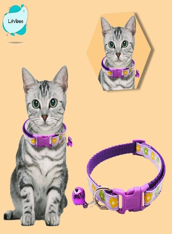 Litvibes Set of 3 Cat & Puppy Collar with Bell,Kitten & Small Dogs Soft Adjustable,Safe,Solid & Protective Breakaway for Cats & Puppies,Cute Kitty Neckband with Sun Flower Print-(Yellow,Purple,Red) - Image 3