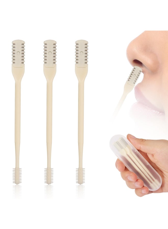 PEUTIER 3pcs 2 in 1 Nose Hair Trimmer 360 Rotating Nasal Hair Cutter Clipper Double Sided Nose Hair Cleaner Portable Manual Nostril Hair Removal Tool with Ear Picker for Men Women Cream - Image 2