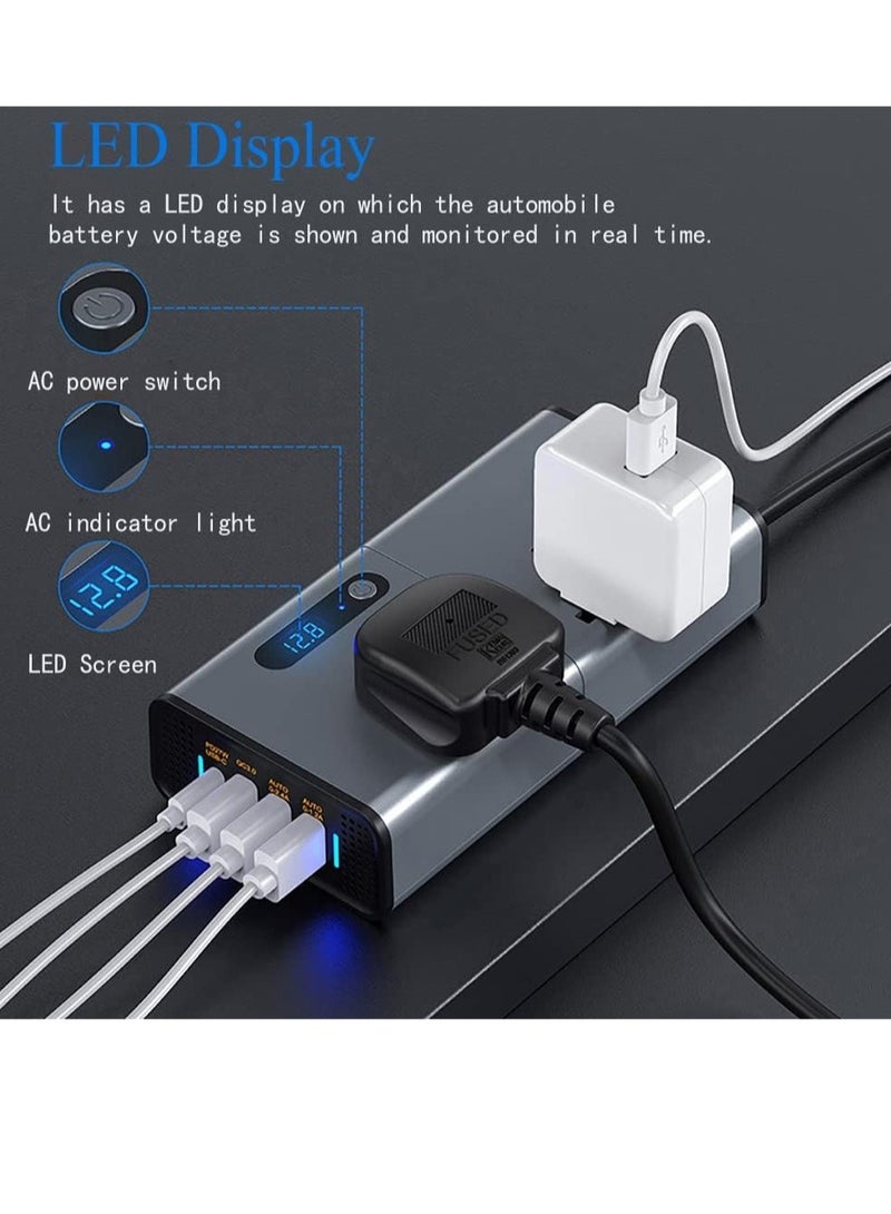 New 200W Car Power Inverter: 12/24V to 220V AC with USB & Type-C Charging Ports - Image 3