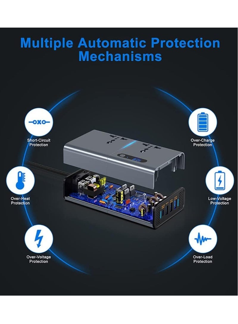 New 200W Car Power Inverter: 12/24V to 220V AC with USB & Type-C Charging Ports - Image 4