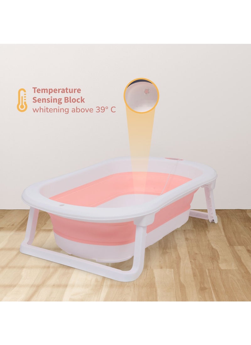 Nurtur - حوض استحمام للأطفال Nurtur قابل للطي مع شاشة عرض رقمية لدرجة الحرارة، حمام سباحة صغير للأطفال بتصميم مانع للانزلاق، وردي - Image 1