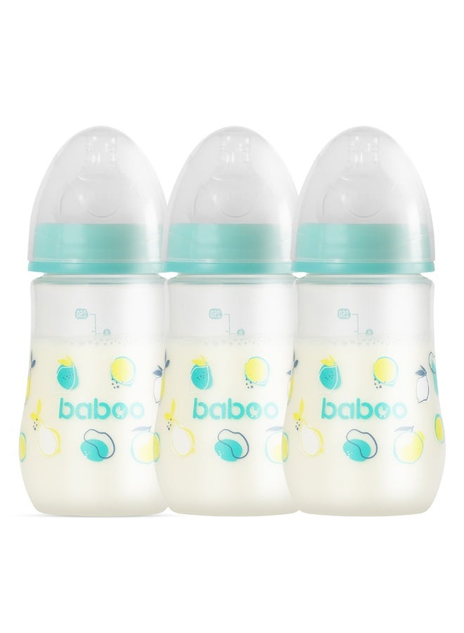 Baboo - Anti Colic Wide Neck Bottle - Lagoon Fiesta - Pack of 3 - 250ml