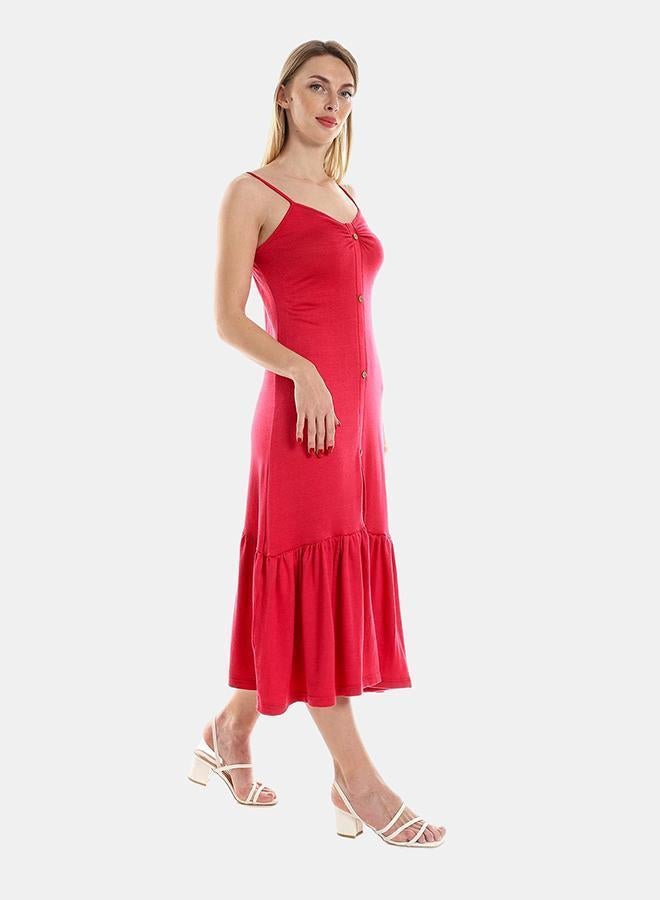 kady Jamila Women Spaghetti Sleeves Knitted Pattern Casual Dress With Decorative Buttons - Image 2