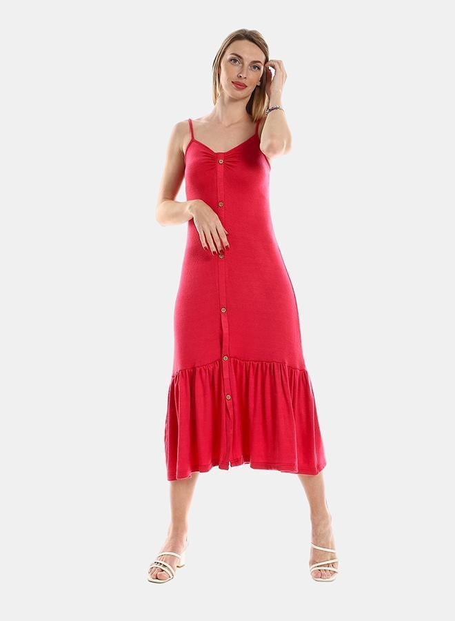 kady Jamila Women Spaghetti Sleeves Knitted Pattern Casual Dress With Decorative Buttons - Image 1