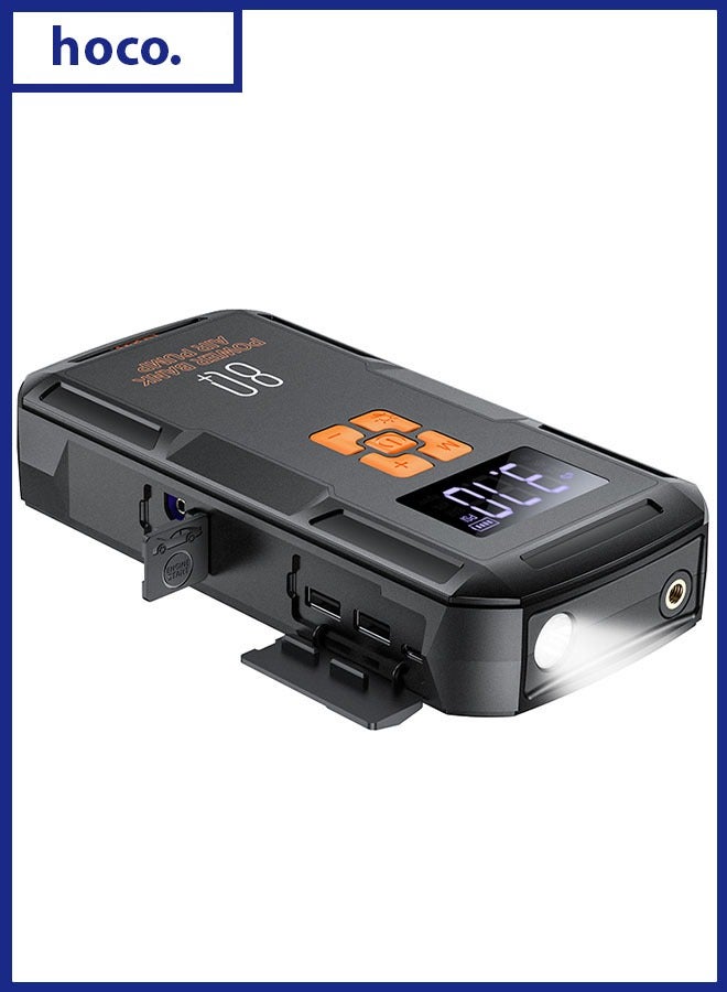 هوكو. مضخة هواء محمولة ذكية قابلة للنفخ كهربائية للطوارئ مع بنك طاقة (8000 مللي أمبير، أسود) - Image 1