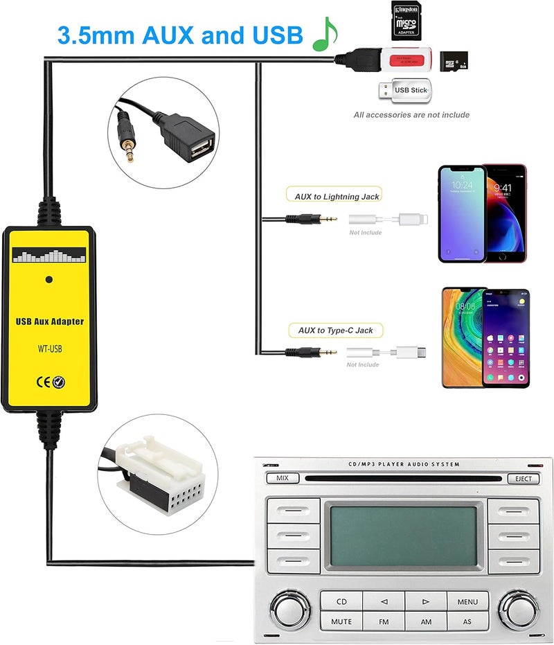 Yomikoo Aux Adapter for VW and Skoda Vehicles - USB MP3 Player Interface with 3.5mm AUX - Image 2