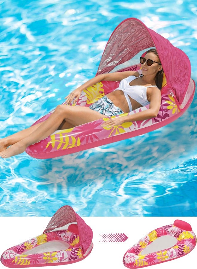 VUCATIN Teardrop Inflatable Pool Floats for Adults with Detachable Canopy Water Floating Recliner Portable Lounge Raft for Summer Pool Party Lake or Beach (Pink) - Image 1