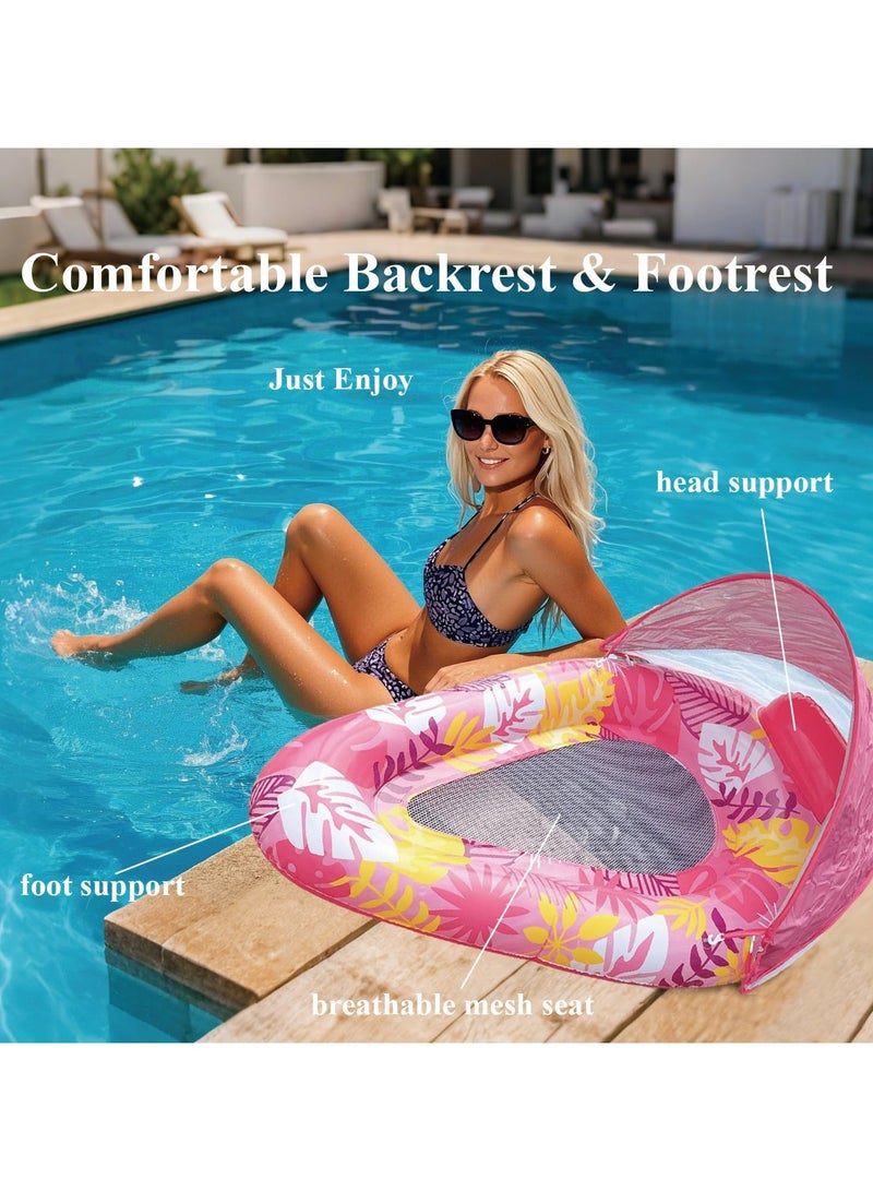 VUCATIN Teardrop Inflatable Pool Floats for Adults with Detachable Canopy Water Floating Recliner Portable Lounge Raft for Summer Pool Party Lake or Beach (Pink) - Image 5