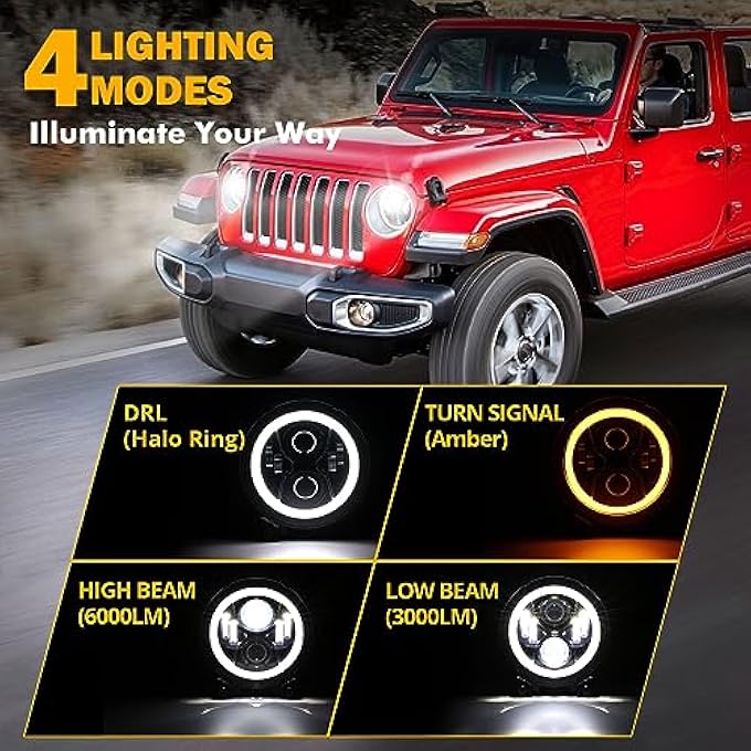 أوكسبيم مصابيح أمامية LED مُحسّنة مقاس 9 بوصات لعام 2023 مع حلقة هالة وإشارة انعطاف DRL مضادة للتوهج وشعاع عالٍ ومنخفض ومصباح أمامي دائري متوافق مع جيب رانجلر Jl Sport Sahara Rubicon Moab Gladiator Jt 2018-2022 - Image 3