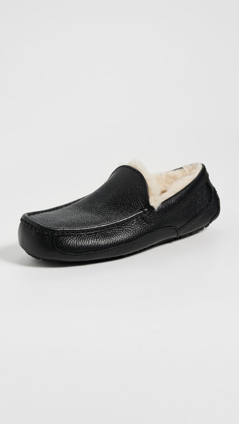 UGG Men's Ascot Slipper, Black Leather, 13 - Image 2