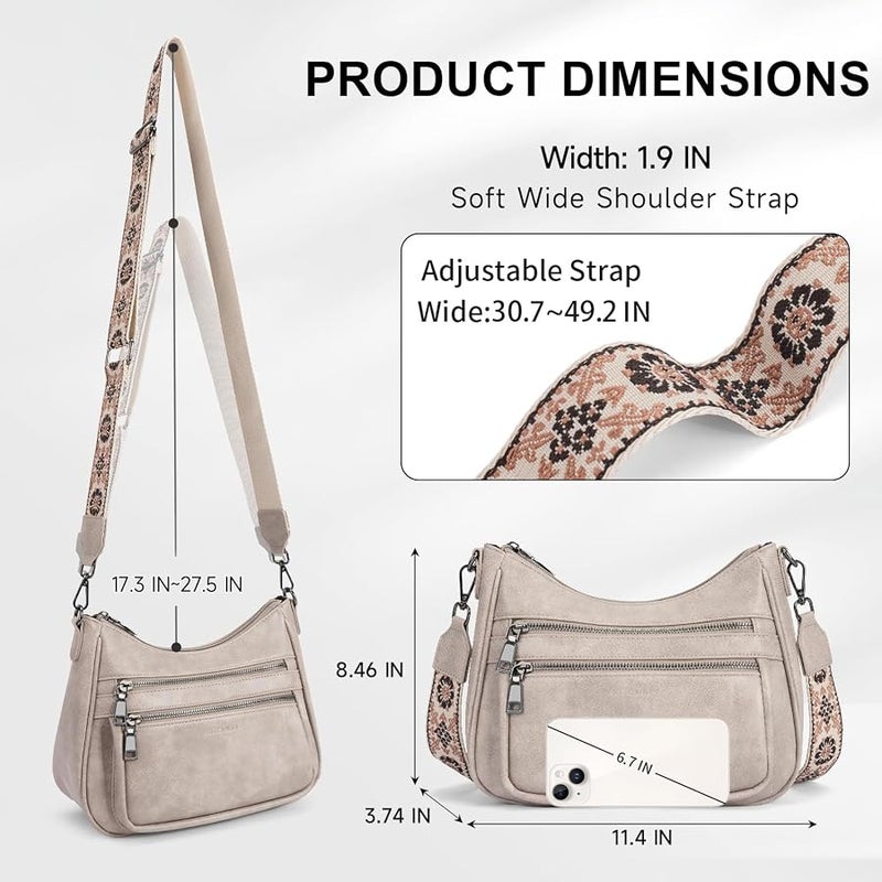 KITEVIUN Crossbody Bags for Women Leather Purse Trendy Multi Pocket Shoulder Handbags with Adjustable Guitar Strap - Image 5