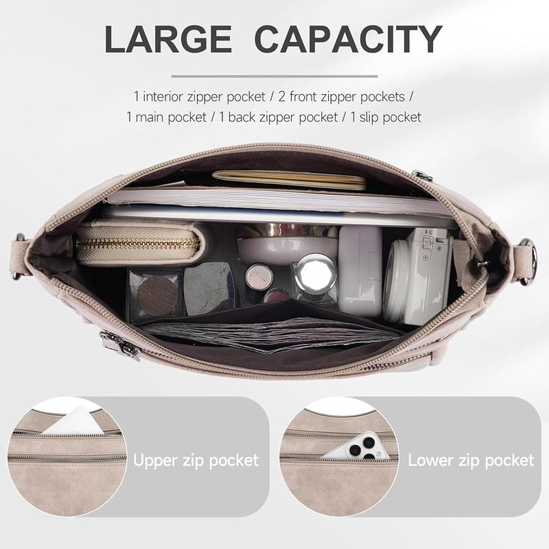 KITEVIUN Crossbody Bags for Women Leather Purse Trendy Multi Pocket Shoulder Handbags with Adjustable Guitar Strap - Image 3