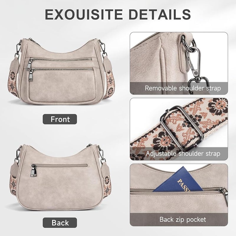 KITEVIUN Crossbody Bags for Women Leather Purse Trendy Multi Pocket Shoulder Handbags with Adjustable Guitar Strap - Image 4