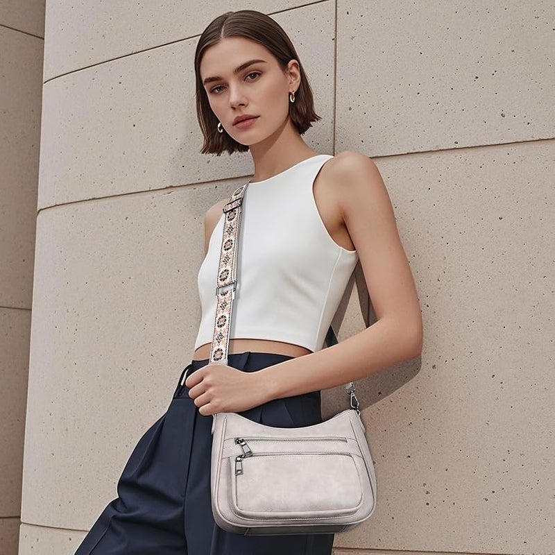 KITEVIUN Crossbody Bags for Women Leather Purse Trendy Multi Pocket Shoulder Handbags with Adjustable Guitar Strap - Image 2