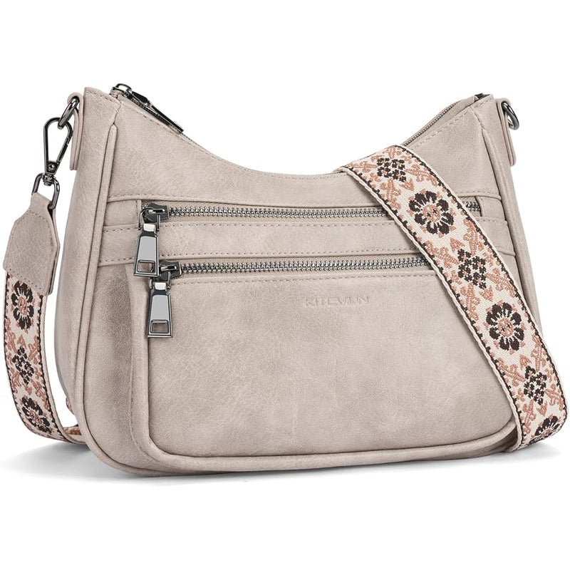 KITEVIUN Crossbody Bags for Women Leather Purse Trendy Multi Pocket Shoulder Handbags with Adjustable Guitar Strap - Image 1