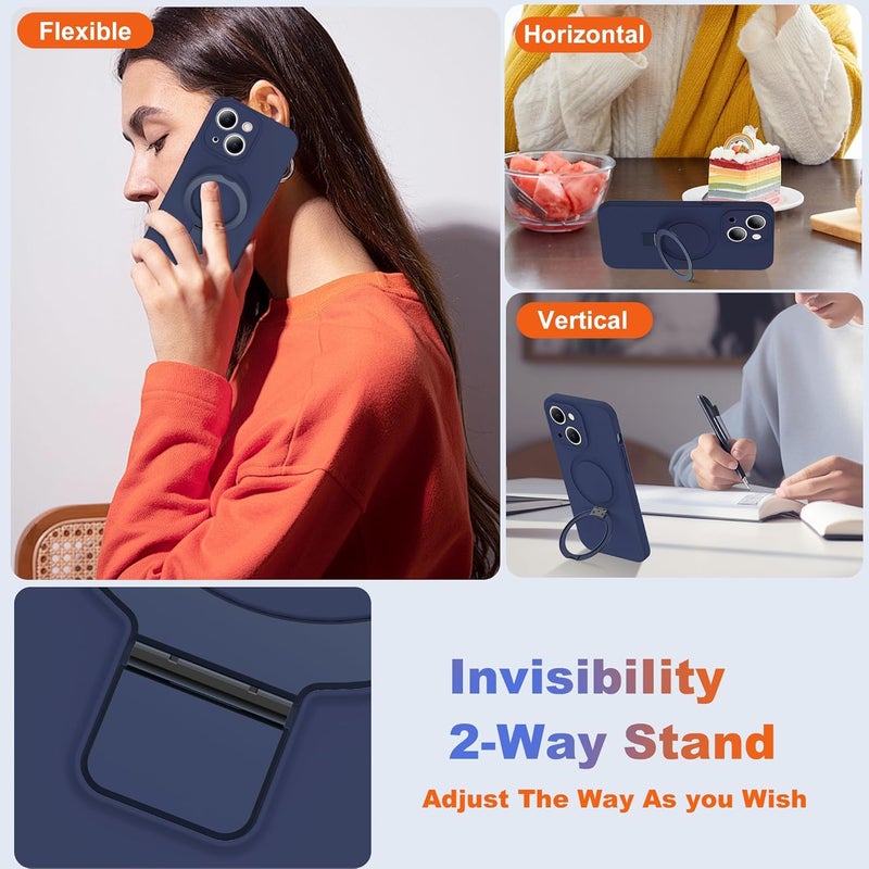Eligo For Iphone 15 Plus Case, Compatible With Magsafe, With Magnetic Invisible Stand, Shockproof Military-Grade Protection Silicone Phone Cover With Kickstand For Apple 15 Plus Navy Blue - Image 5