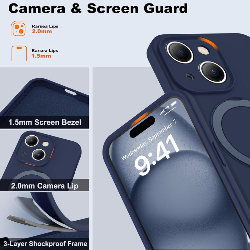 Eligo For Iphone 15 Plus Case, Compatible With Magsafe, With Magnetic Invisible Stand, Shockproof Military-Grade Protection Silicone Phone Cover With Kickstand For Apple 15 Plus Navy Blue - Image 4