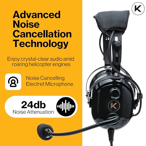 KORE AVIATION H1 Helicopter Pilot Headset Passive Noise Reduction Noise Canceling Microphone Mono Gel Ear Seal Adjustable Headband AUX Port U174 Plug Free Headset Bag - Image 3