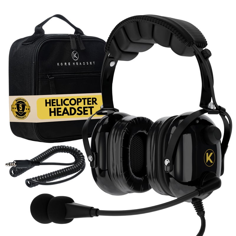 KORE AVIATION H1 Helicopter Pilot Headset Passive Noise Reduction Noise Canceling Microphone Mono Gel Ear Seal Adjustable Headband AUX Port U174 Plug Free Headset Bag - Image 2