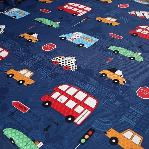 MAG 3Pcs Cartoon Car Queen Bed Sheet,Queen Size Fitted Sheet for Toddler Kids Boys and Girls,Blue Color,1 Fitted Sheet 14'' Deep Pocket and 2 Pillowcase (Queen, Blue). - Image 3