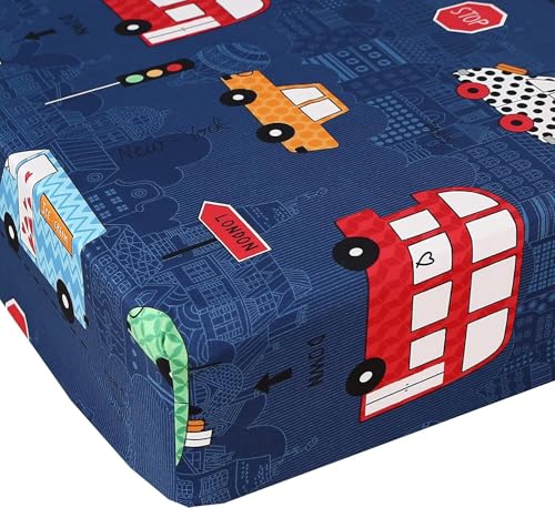 MAG 3Pcs Cartoon Car Queen Bed Sheet,Queen Size Fitted Sheet for Toddler Kids Boys and Girls,Blue Color,1 Fitted Sheet 14'' Deep Pocket and 2 Pillowcase (Queen, Blue). - Image 5