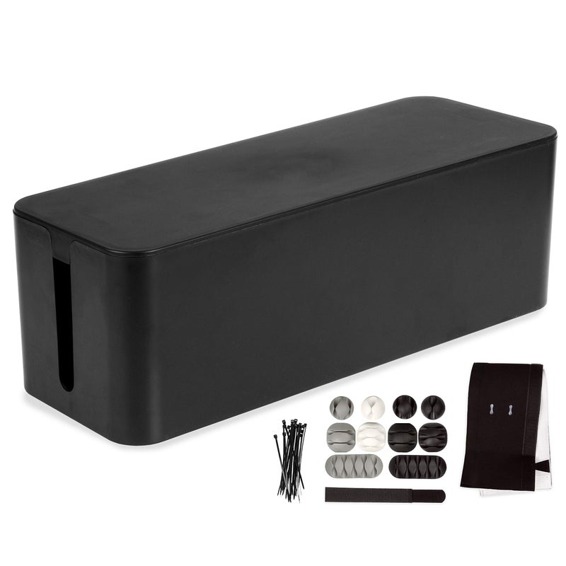Iron Forge Cable Large Cable Management Box, 16 x 6 x 5 in, Black Cord Organizer and Hider for Wires, Power Strips & Surge Protectors - Includes Cord Sleeve, Hook and Loop Keepers, Zip Ties & Clips - Image 1