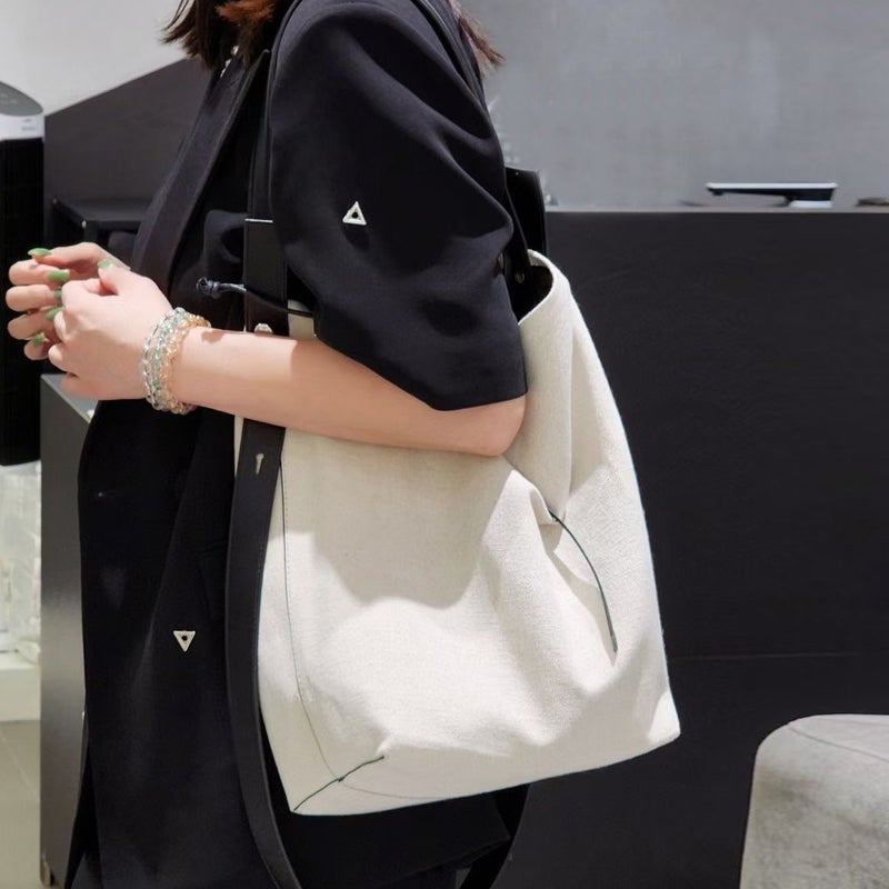 Denim With Cowhide Bucket Bag Large Capacity Tote Bag Shoulder Underarm Bag Commuter Niche All-Match New Women'S Bag - Image 5