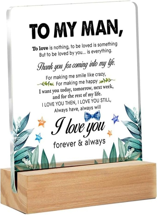 Bs amor Romantic Gifts for Him Men, Thank You Gift for Husband Boyfriend Birthday Christmas Valentine's Day, to My Man Clear Acrylic Sign 5 x 4 Inches - Image 1