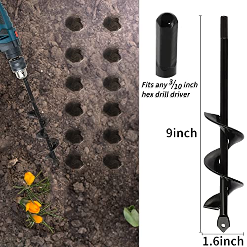 TCBWFY Garden Auger Drill Bit for Planting – 1.6x9 Inch Garden Auger,Rapid Planter Bulb & Bedding Plant Auger for 3/8" Hex Drive Drill – Ideal Bulb Planter Tool for Tulips - Image 2