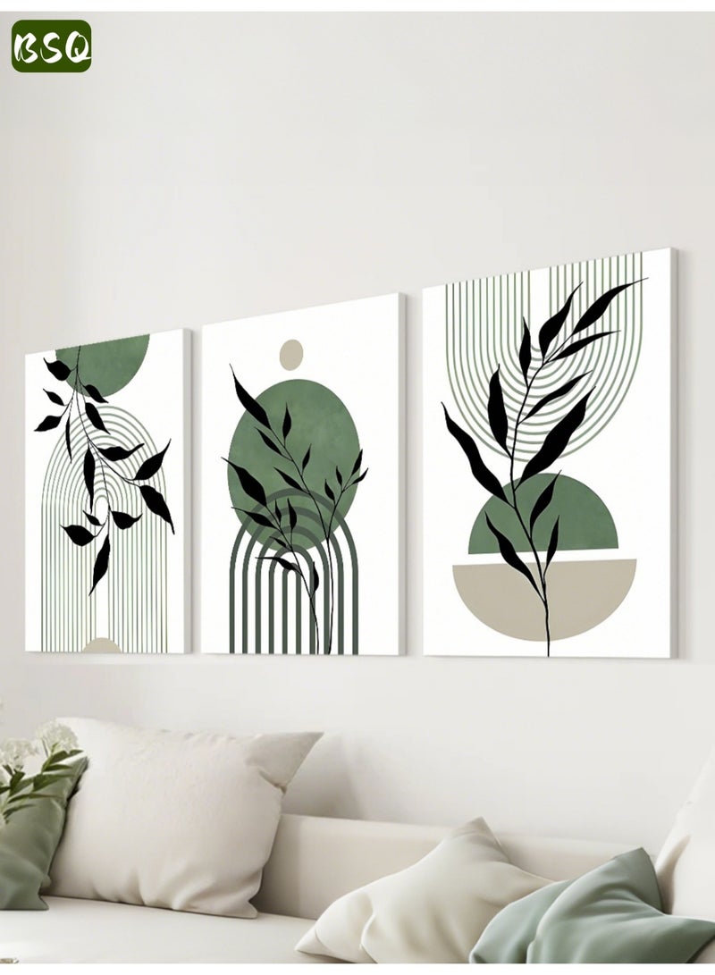 BSQ 3-Piece Framed Canvas Wall Art Set, Stretched over Wooden Frames | Artistic Wall Decor | Bohemian Botanical Art for the Living Room | Teak Green | An Ideal Choice for Decorating Your Living Room, Home, or Office - Image 2
