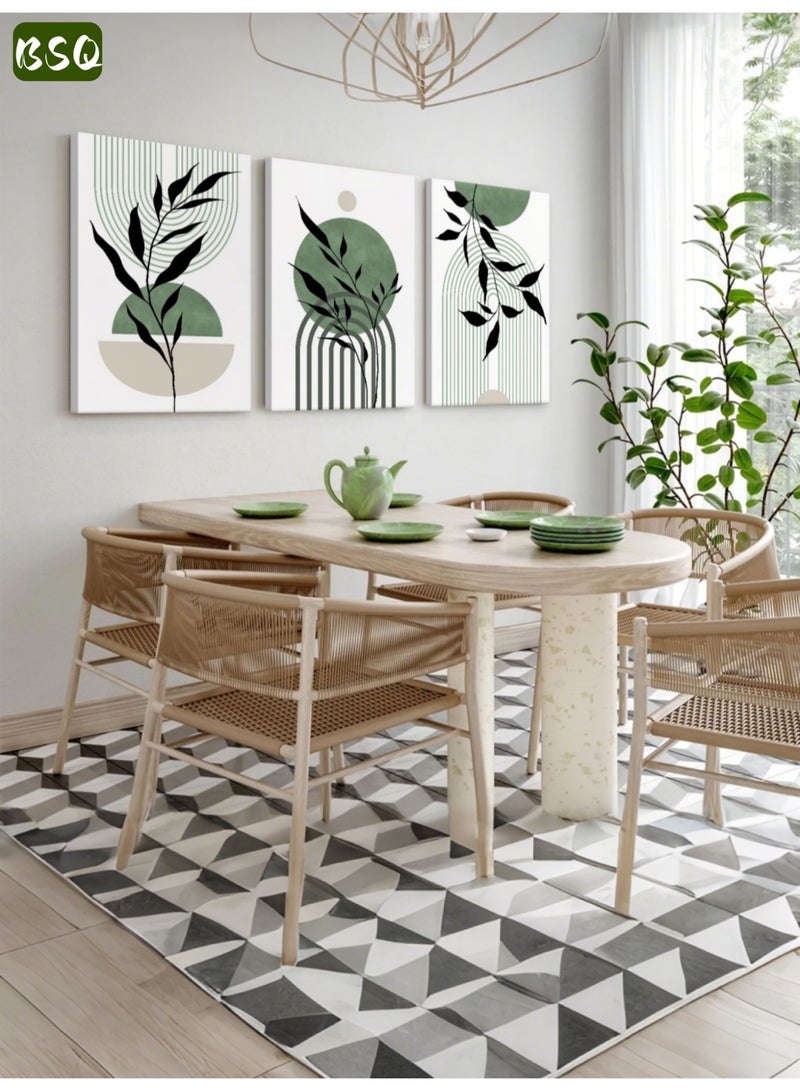 BSQ 3-Piece Framed Canvas Wall Art Set, Stretched over Wooden Frames | Artistic Wall Decor | Bohemian Botanical Art for the Living Room | Teak Green | An Ideal Choice for Decorating Your Living Room, Home, or Office - Image 4