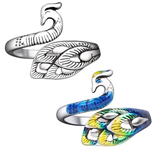 MIKIMIQI 2 Pack Adjustable Knitting Loop Crochet Loop Yarn Guide Finger Holder Ring Knitting Accessories Peacock Open Finger Ring Adjustable Braided Ring for Faster Knitting, 2 Styles - Image 1