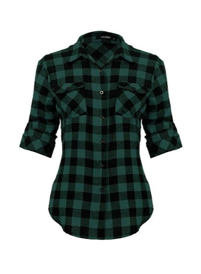 Casual Split Plaid Button-Down Shirt  - Image 4