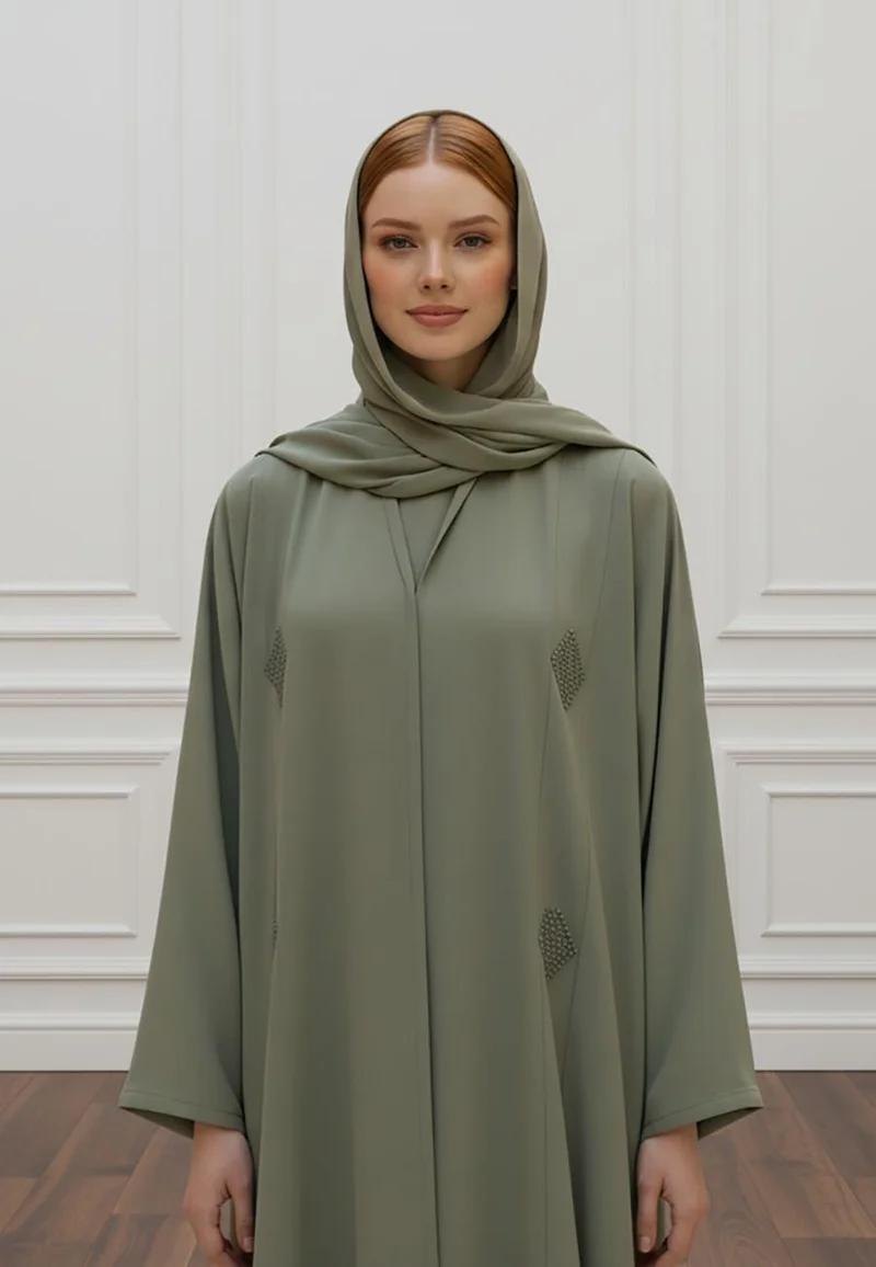 النخبة Luxurious 2-Piece BarB Crepe Abaya Set | Matching Inner Dress & Hijab Included-2P819