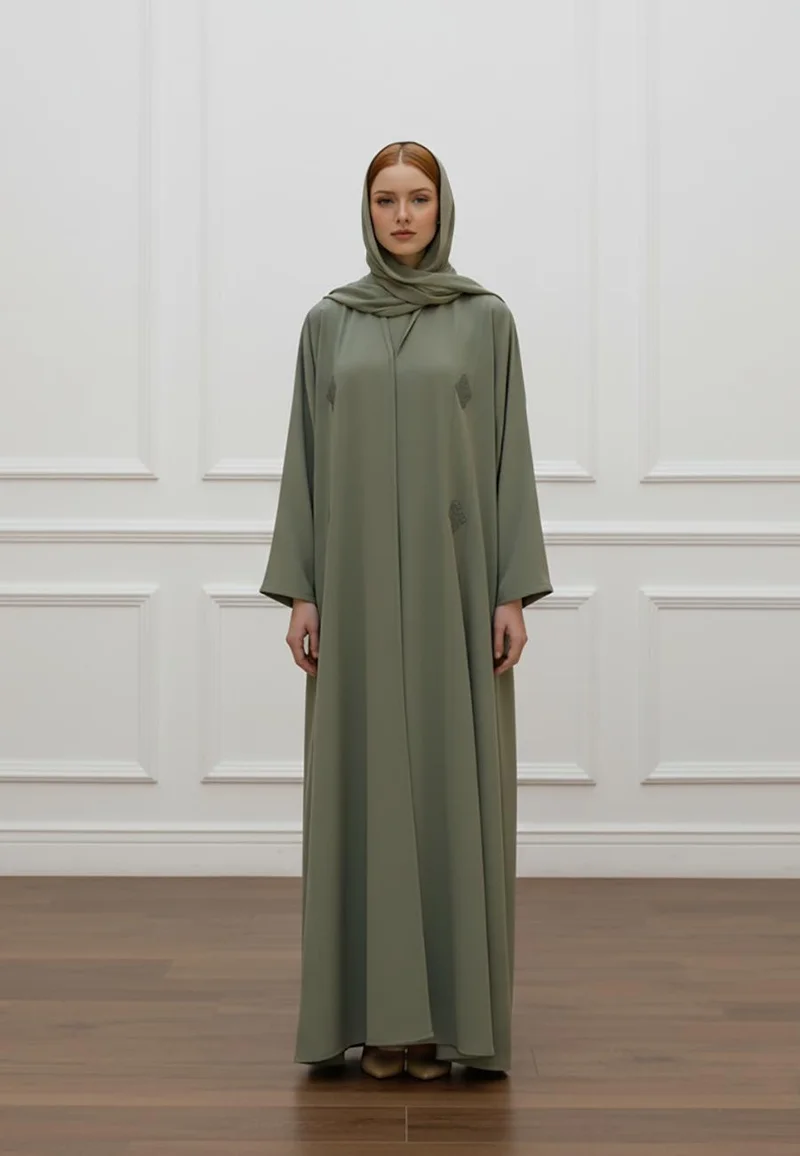 Luxurious 2-Piece BarB Crepe Abaya Set | Matching Inner Dress & Hijab Included-2P819