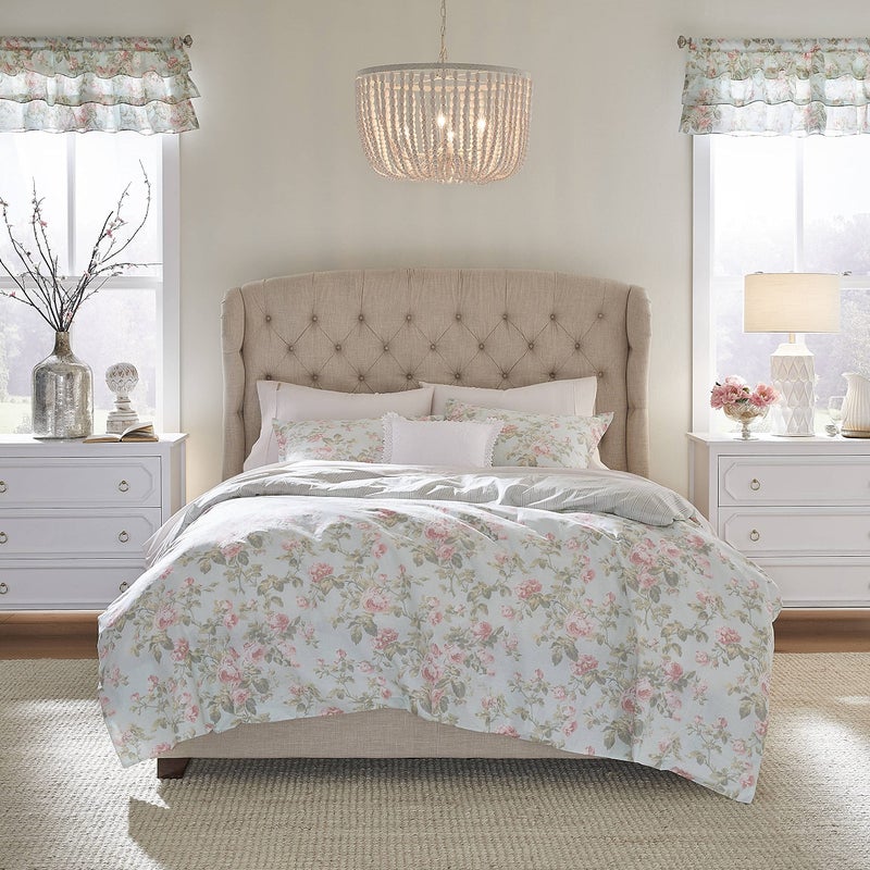 Laura Ashley Home  Twin Duvet Cover Set Reversible Cotton Bedding with Matching Sham Breathable Home Decor for All Seasons Madelynn Blue Twin
