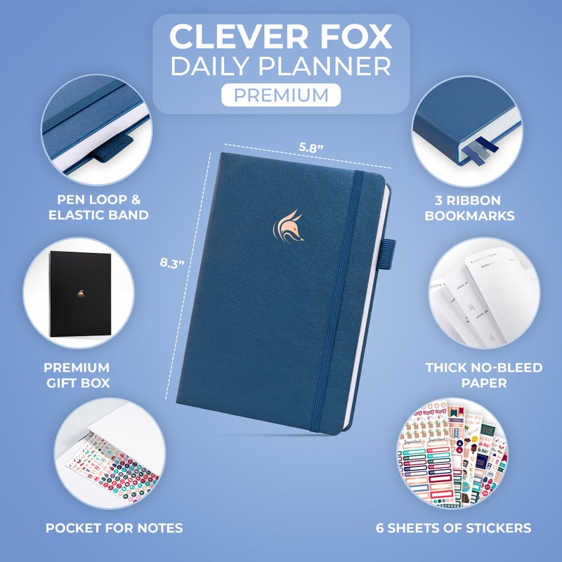 Clever Fox Planner Daily Premium â€“ Undated Daily Planner with Hourly Schedule, Personal Organizer, Productivity Journal, 6 Months (Mystic Blue) - Image 2