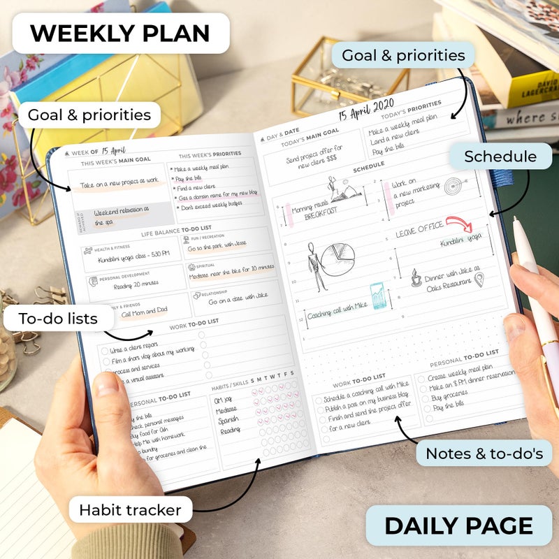 Clever Fox Planner Daily Premium â€“ Undated Daily Planner with Hourly Schedule, Personal Organizer, Productivity Journal, 6 Months (Mystic Blue) - Image 3