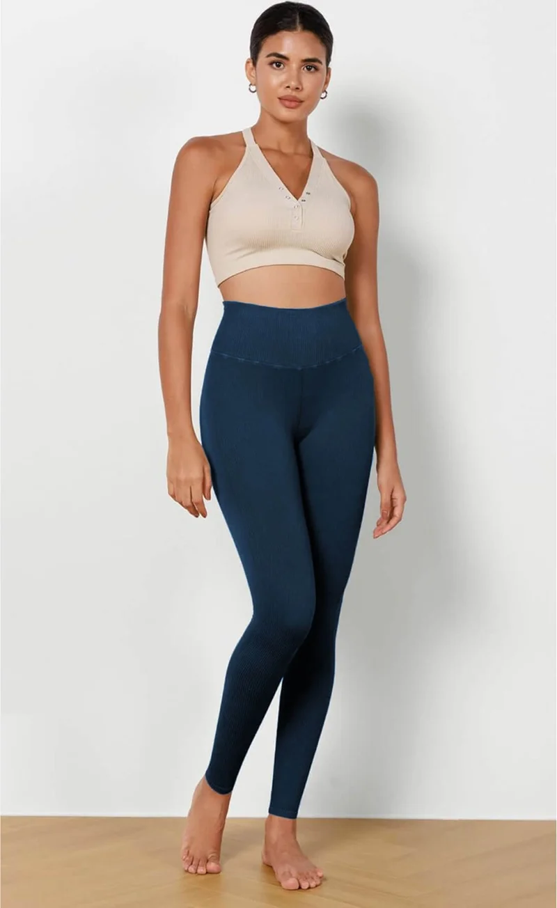 هيبسين راكيب Competing All Women's High Waist Ribbed Flexible Sports Tights 4117