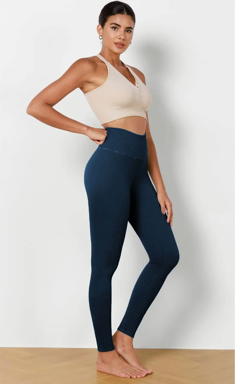 هيبسين راكيب Competing All Women's High Waist Ribbed Flexible Sports Tights 4117