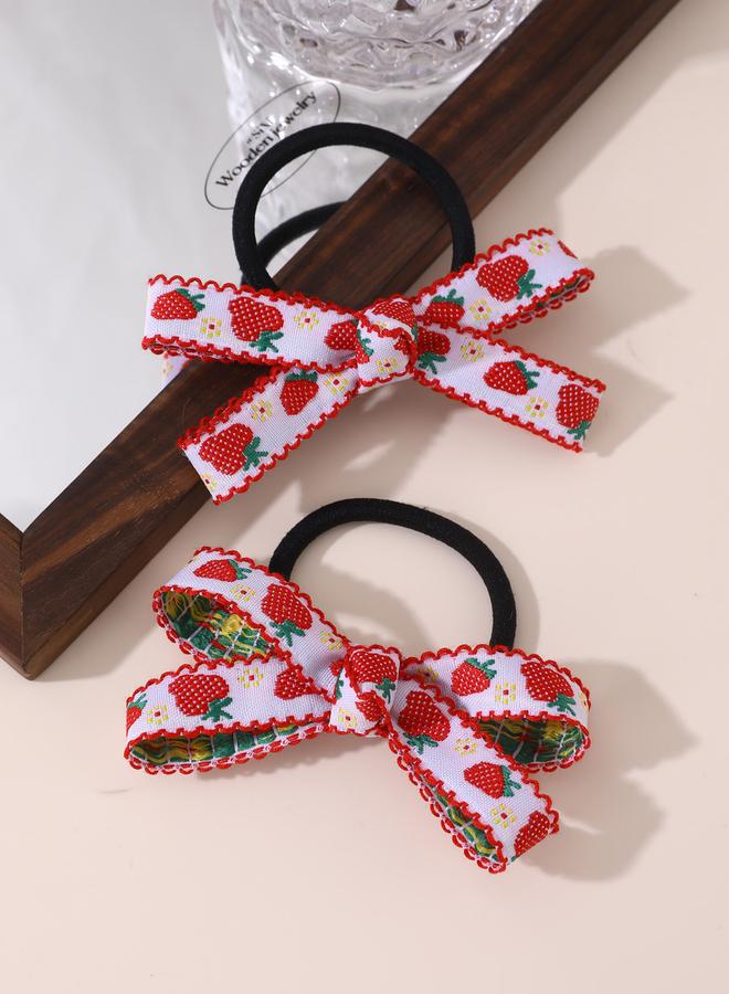 Take Two Pack of 8 - Strawberry Bow Hair Clip and Tie - Image 4