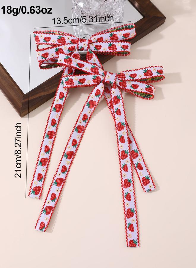 Take Two Pack of 8 - Strawberry Bow Hair Clip and Tie - Image 2