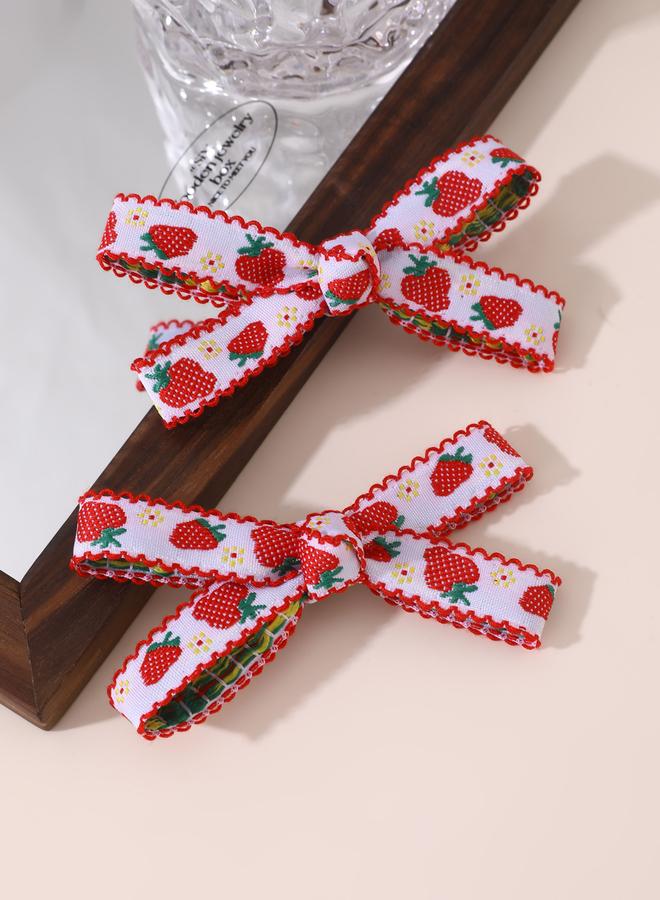 Take Two Pack of 8 - Strawberry Bow Hair Clip and Tie - Image 5