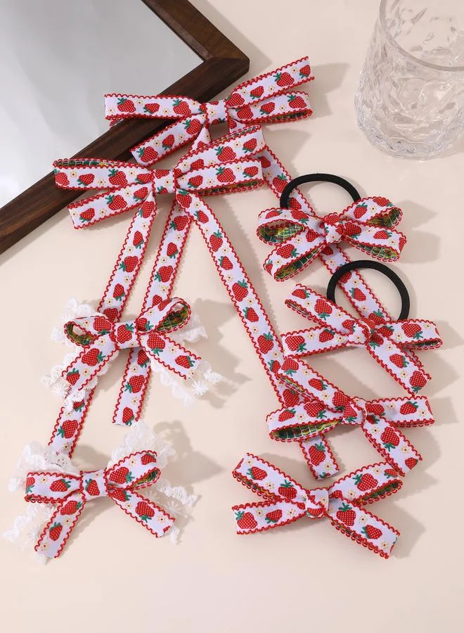 تايك تو طقم مشابك وربطات شعر بفيونكة فراولة 8 قطع