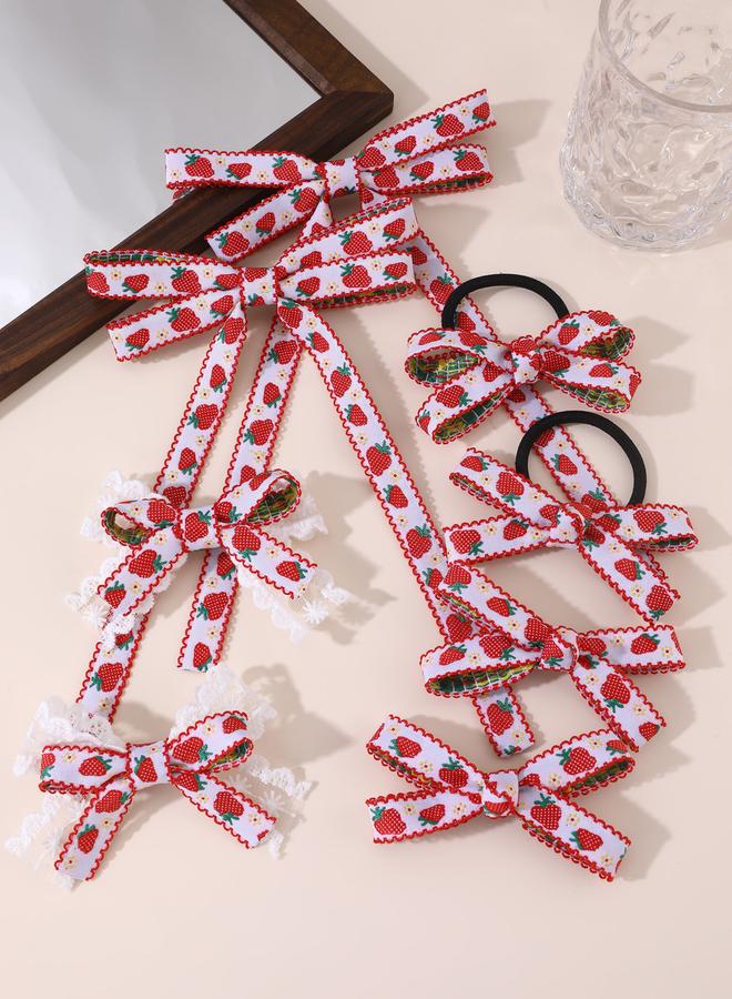 Take Two Pack of 8 - Strawberry Bow Hair Clip and Tie - Image 1