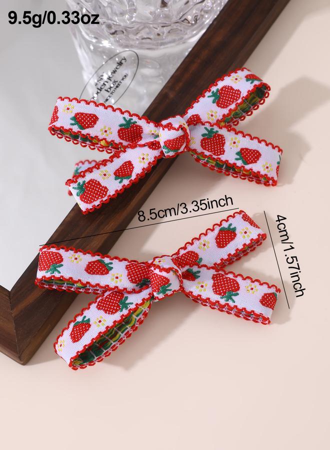 Take Two Pack of 8 - Strawberry Bow Hair Clip and Tie - Image 3