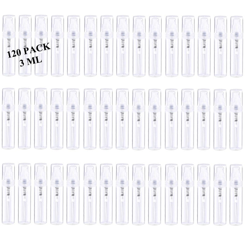 Csdtylh Mini Spray Bottle, Clear Plastic Empty Sample Containers, Fine Mist Perfume Travel Refillable Spray Bottle Perfume Atomizer Small Portable Bottle for Cleaning, Essential Oils 120Pcs 3ml - Image 1