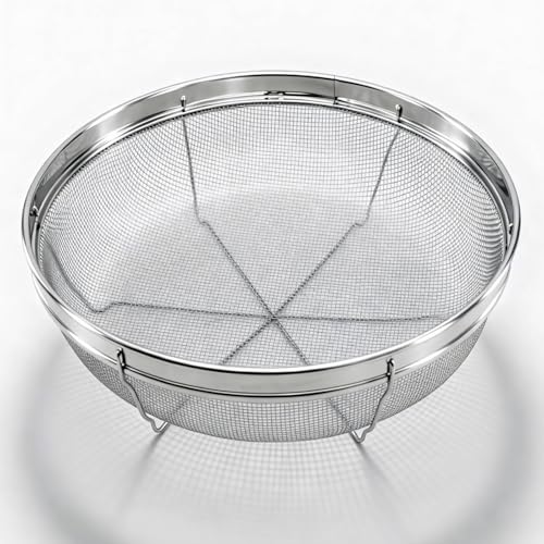 DOPMEP Fine Mesh Strainer for Kitchen, Stainless Steel Colander Bowl for Pasta, Rice, Fruit, Metal Net Baskets with Resting Base - Strain, Drain, Rinse (Diameter 9.84 inch) - Image 1
